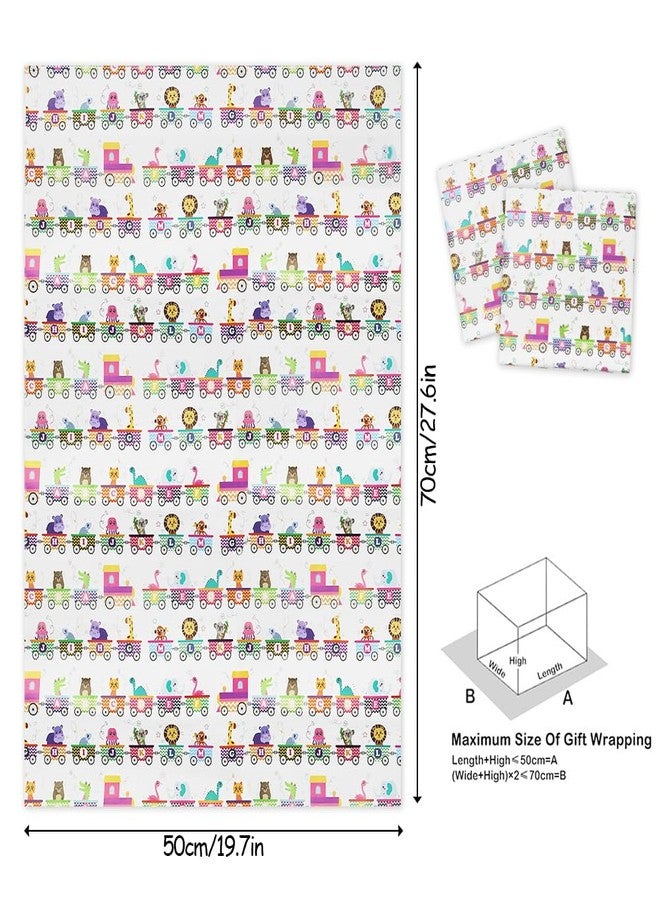 Boerni Cartoon Wrapping Paper for Kids,4 Sheet Alphabet Train with Animal Design Gift Wrapping Paper Giraffe Lion Koala Elephant Wrapping Paper 20 x 28 Inch for Baby Shower Birthday Boys Girls Gift Wrap - Image 2